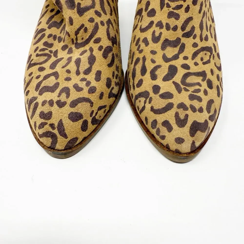 Lucky Brand Wedge Ankle Boots 6.5M Leopard Suede Leather Safari Pull On Mob Wife